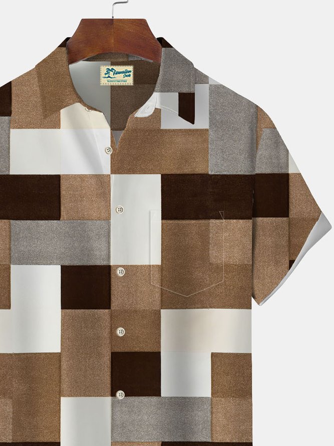 Royaura Vintage Plaid Print Men's Button Pocket Short Sleeve Shirt