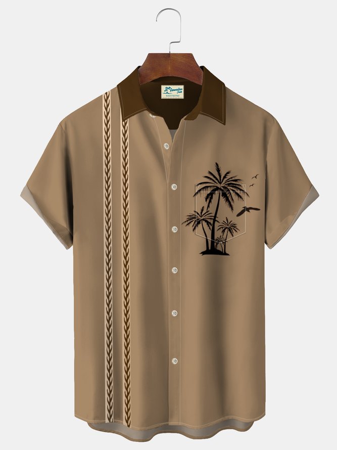 Royaura Vintage Bowling Coconut Palm Print Beach Men's Hawaiian Big&Tall Shirt With Pocket