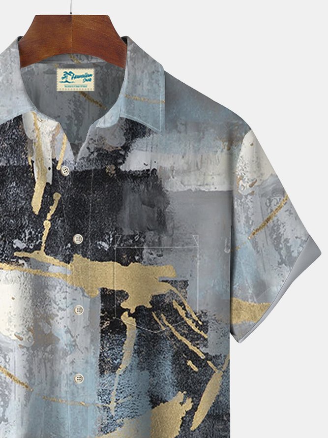 Royaura Vintage Art Textured Marble Print Beach Men's Hawaiian Oversized Shirt with Pockets