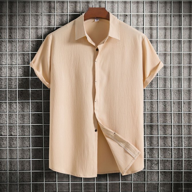 Royaura Vintage Casual Men's Cotton Linen Shirts Plus Size Solid Color Basic Camp Shirts