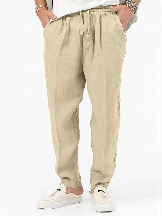 Royaura Nature  Fiber Pants Loose Plus Size Men's Plain Pocket Casual Beach Pants