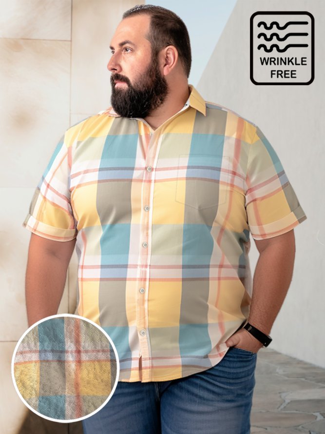 Big & Tall Casual Check Free Seersucker Men's Shirts royaura