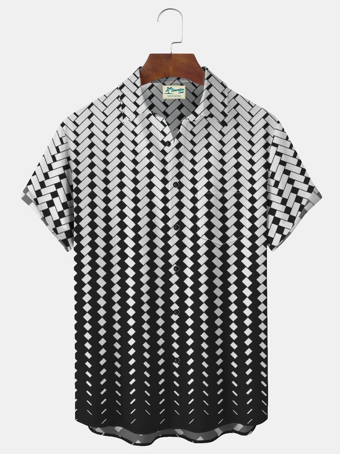 Royaura Geometric Gradient Print Beach Men's Hawaiian Oversized Shirt with Pocket