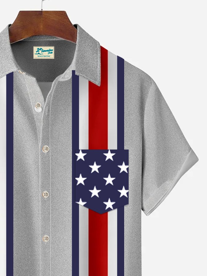 Royaura Men's Stars stripes Bowling Style Shirt American Flag Independence Day 4th July