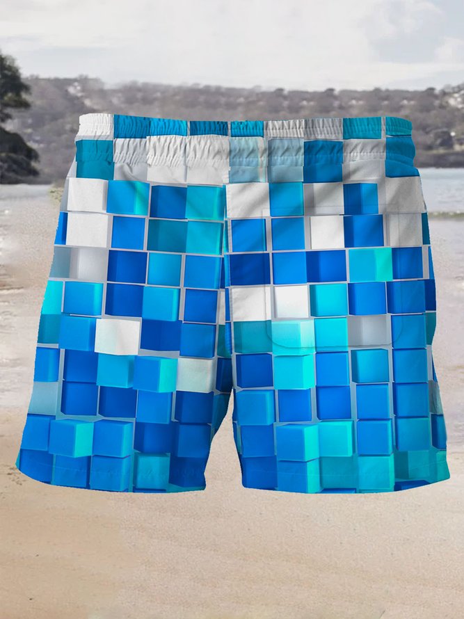 Royaura Geometric Cube Three-dimensional Men's Beach Trunks And Swimming Trunks