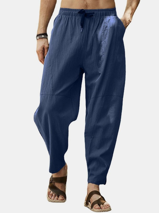 Royaura Linen Pants Casual Basic Lounge Pants Men's Loose Drawstring Beach Bloom Pants