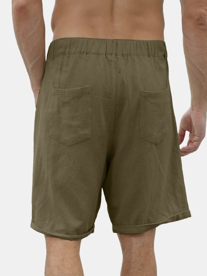 Royaura Nature  Fiber Shorts Men's Casual Basic Beach Shorts Summer Shorts Button Up