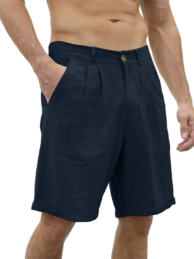 Royaura Nature  Fiber Shorts Men's Casual Basic Beach Shorts Summer Shorts Button Up