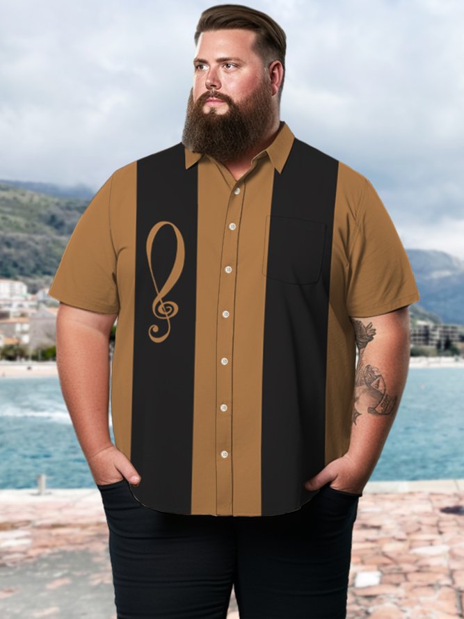 Big & Tall Retro Bowling Style Note Men's Shirts royaura