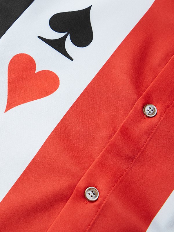 Men's Custom Bowling League Shirts Geometric Poker Print Casual Short Sleeve Hawaiian Shirt