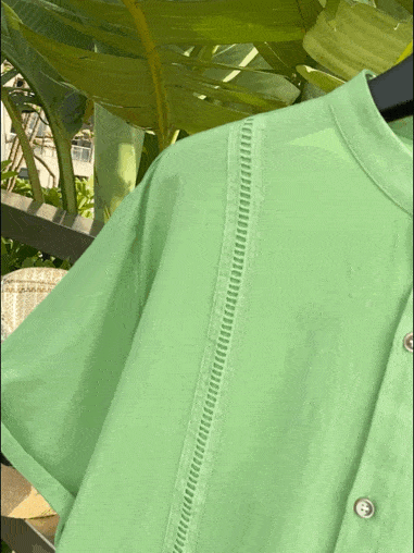 Royaura Men's Basic Casual Cotton Linen Breathable Stand Collar Short Sleeve Shirt
