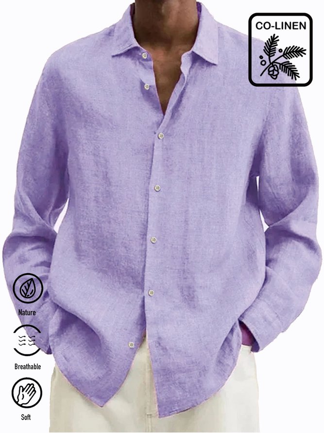 Royaura  Purple Casual Men's Long Sleeve Natural Fiber Shirts