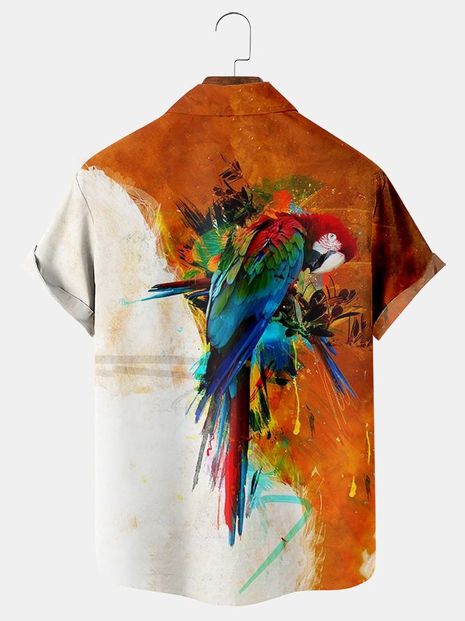 Royaura Hawaiian Parrot Ombre Print Men's Button Pocket Shirt