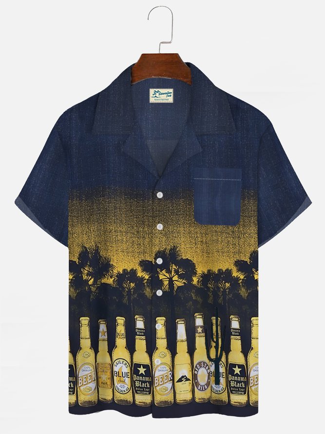 Royaura Plum Bamboo Botanical Print Beach Men's Hawaiian Oversized Shirt with Pockets