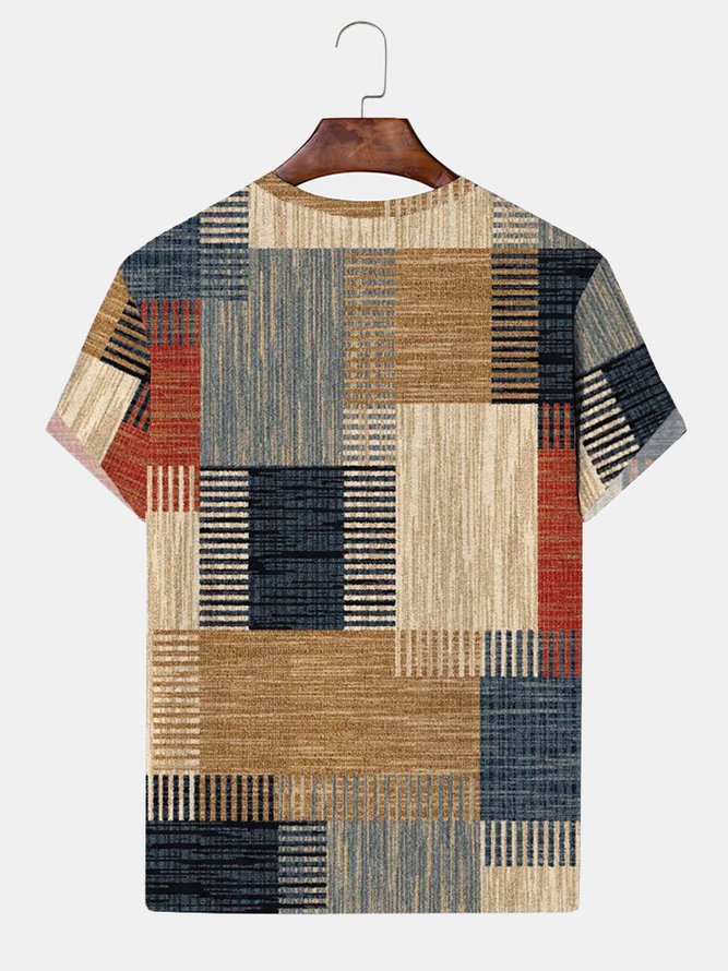 Royaura 50’s Mid-Century Geometric Art Short Sleeve T-Shirt Men's Camping Vintage T-Shirt Tops