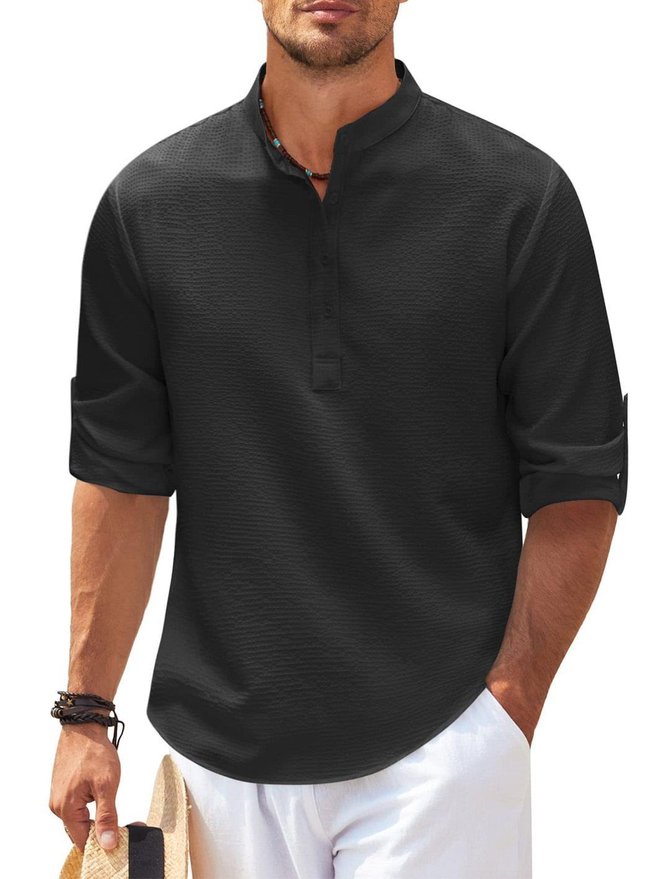 Royaura Hawaiian Seersucker Cardigan Men's Button Down Long Sleeve Plus Size Shirt