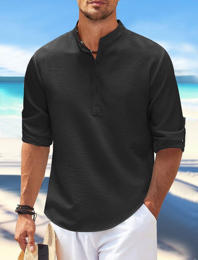 Royaura Hawaiian Seersucker Cardigan Men's Button Down Long Sleeve Plus Size Shirt