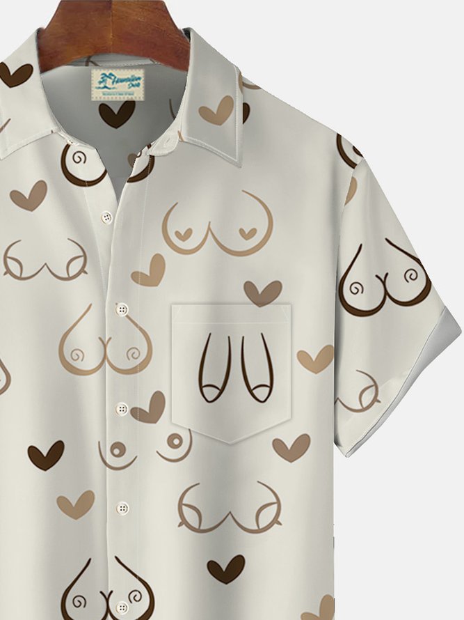 Royaura Geometric Line Drawing Print Men's Button Pocket Short Sleeve Shirt
