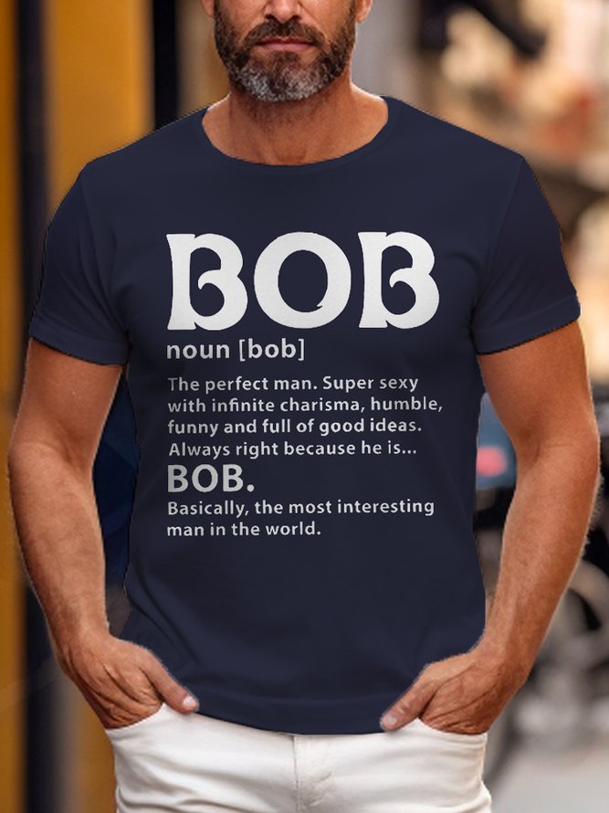 Men's Funny Bob The Perfect Man Graphic Printing Text Letters Loose Casual T-Shirt