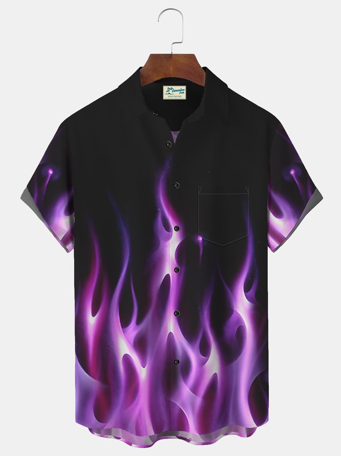 Royaura Vintage Flame Halloween Print Beach Men's Hawaiian Oversized Short Sleeve Shirt with Pockets