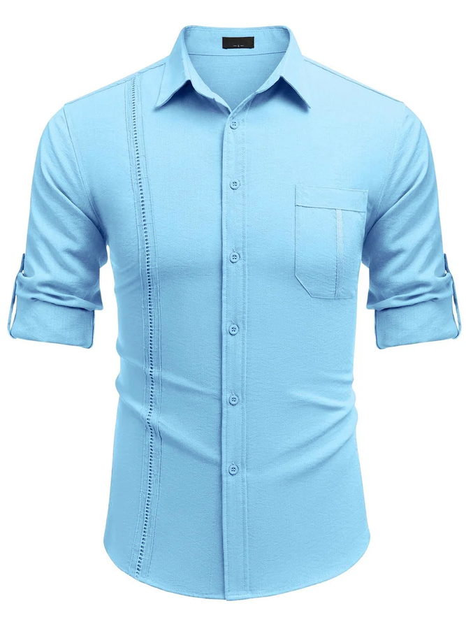 Comfortable Basics Men's Breast Pocket Button Long Sleeve Shirt