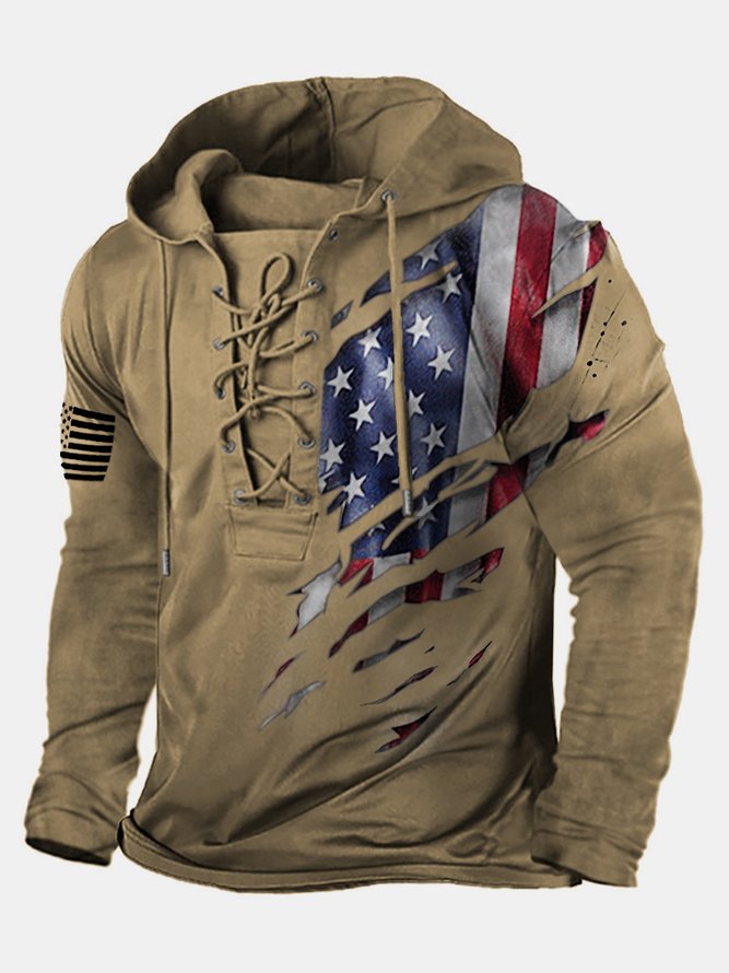 Royaura Men's Vintage American Flag Hoodie Long Sleeve Jacket