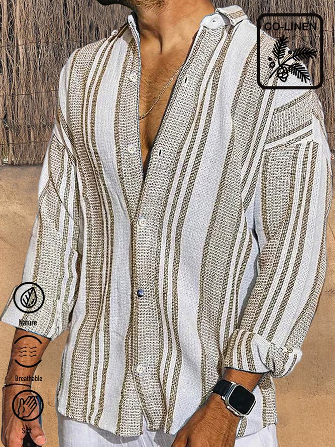 Royaura Casual Striped Print Men's Long Sleeve Button Pocket Shirt