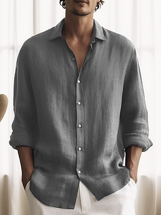 Men's Cotton Linen Comfortable Basic Series Long Sleeve Shirts & Tops