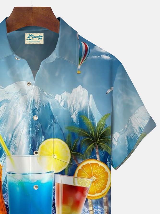 Royaura Beer Cocktail Print Beach Men's Hawaiian Oversized Short Sleeve Shirt with Pockets
