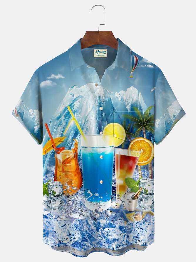 Royaura Beer Cocktail Print Beach Men's Hawaiian Oversized Short Sleeve Shirt with Pockets