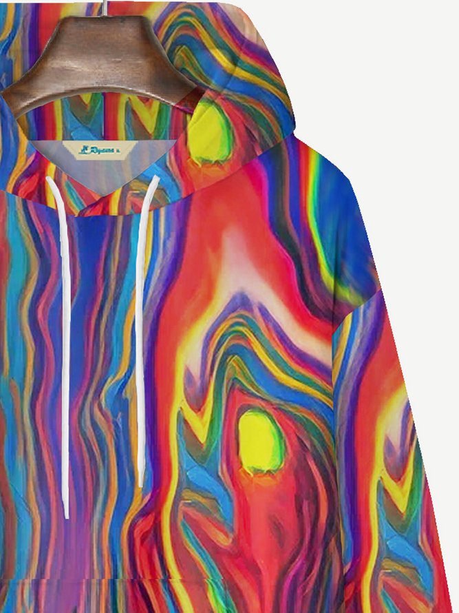 Royaura Men's Geometric Print Drawstring Hooded Sweatshirt