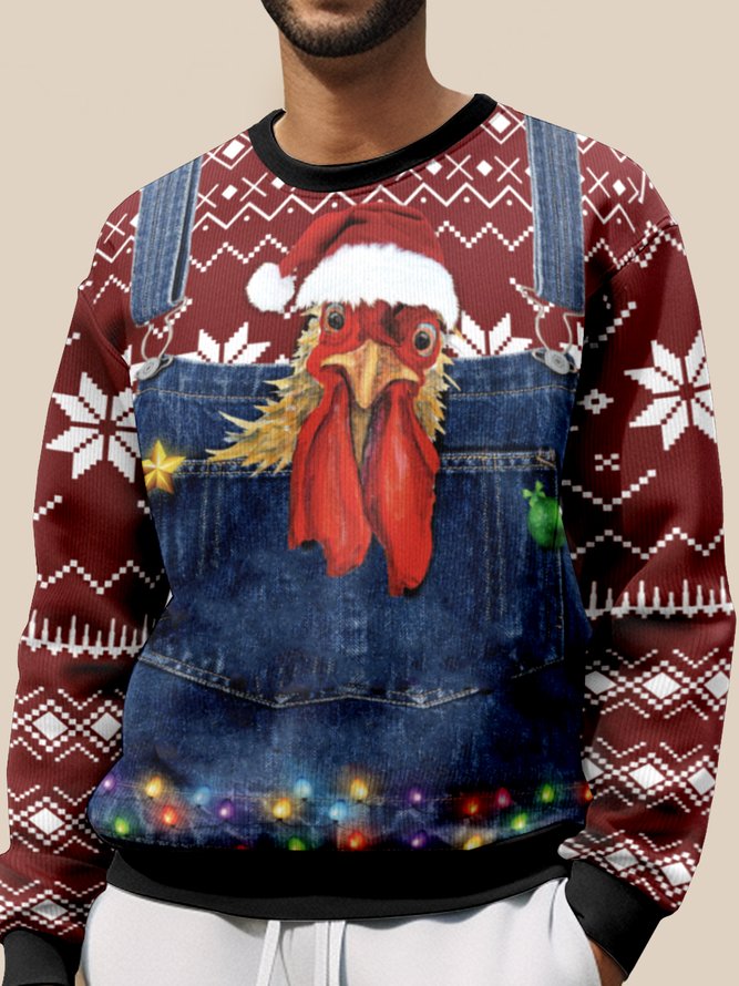 Royaura Men's Rooster Ugly Christmas Sweater Print Beach Pullover Sweatshirts