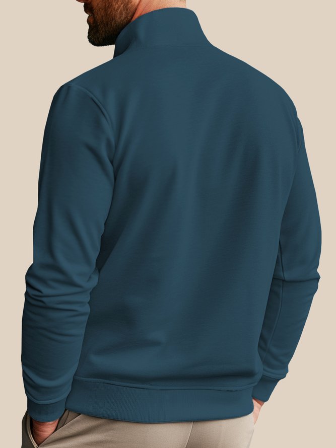 Royaura Gray Stand Collar Half Zip Men's Pullover Sweatshirts Coconut Tree Easy to Wear Stretch Plus Size Holiday Camp Sweatshirts