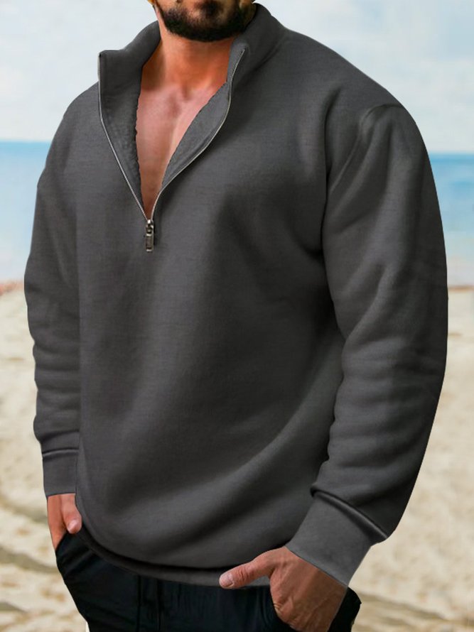 Royaura Men's Stand Collar Zipper Long Sleeve Sweatshirt