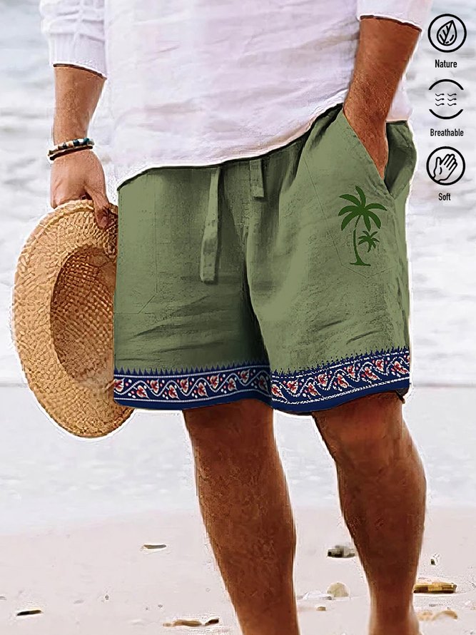 Royaura Coconut Tree Print Men's Casual Beach Shorts
