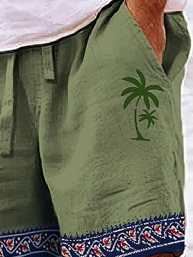 Royaura Coconut Tree Print Men's Casual Beach Shorts