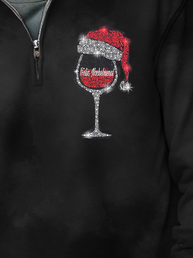 Royaura Men's Christmas Santa Hat Print Zipper Stand Collar Sweatshirt