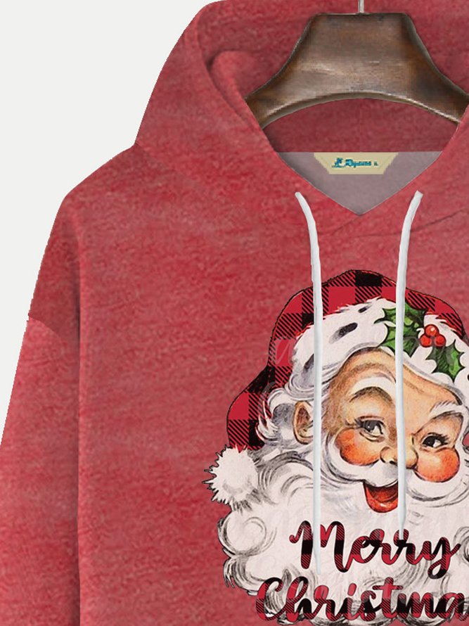 Royaura Men's Christmas Santa Claus Print Drawstring Hooded Sweatshirt