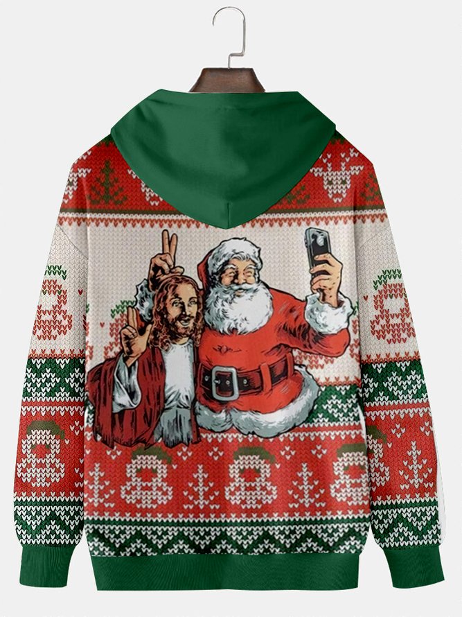 Royaura Men's Santa Jesus Holiday Hooded Oversize Pullover Sweatshirt