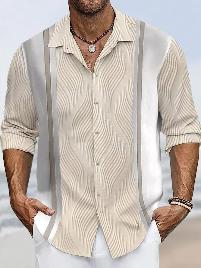 Royaura Vintage Textured Stripe Print Men's Button Down Long Sleeve Shirt