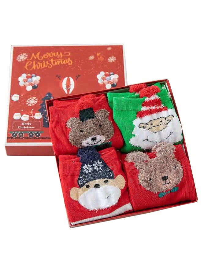 Royaura Christmas Santa Claus Jacquard Warm Socks Set of Four Boxed Gift Box