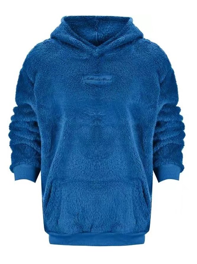 Royaura Letter Embroidered Fleece Warm Men's Hooded Sweatshirt
