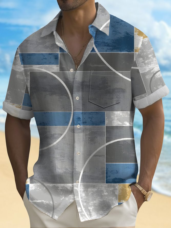 Royaura Retro Geometric Carpet Textured Men's Button Pocket Shirt