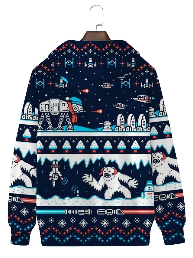 Royaura Christmas Men's Drawstring Hoodies Santa Monster War Pullover Camping Sweatshirts