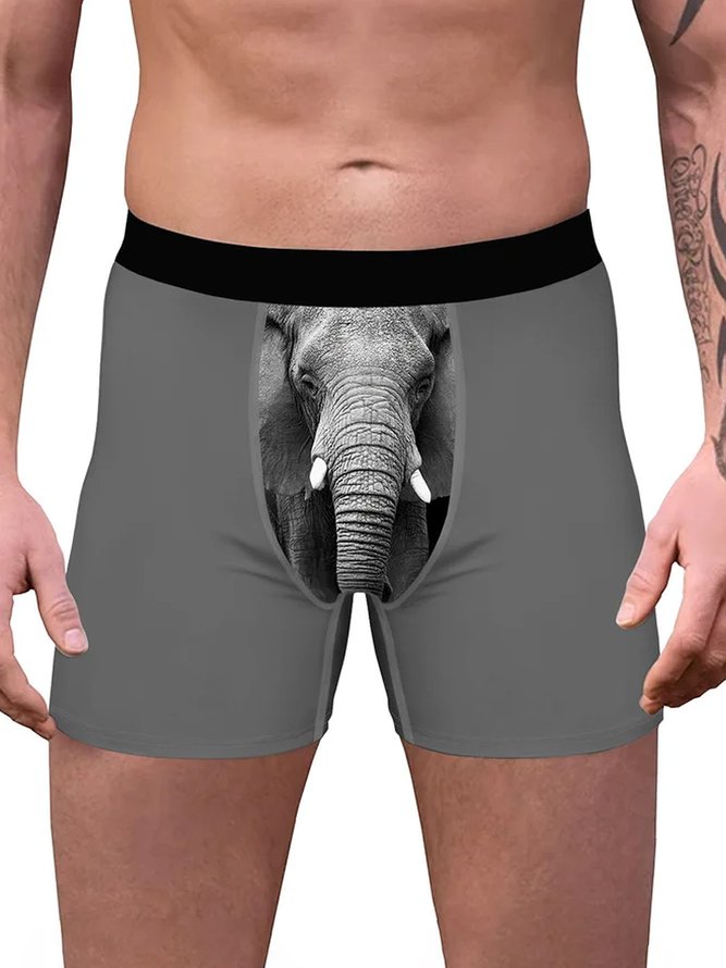 Royaura Vintage Elephant Print Men's Boxer Briefs Shorts Underwear
