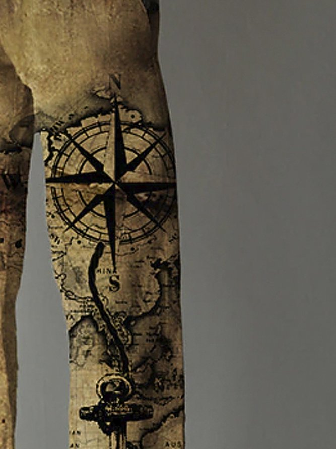 Royaura Men's Vintage Nautical Compass Print Casual Pants
