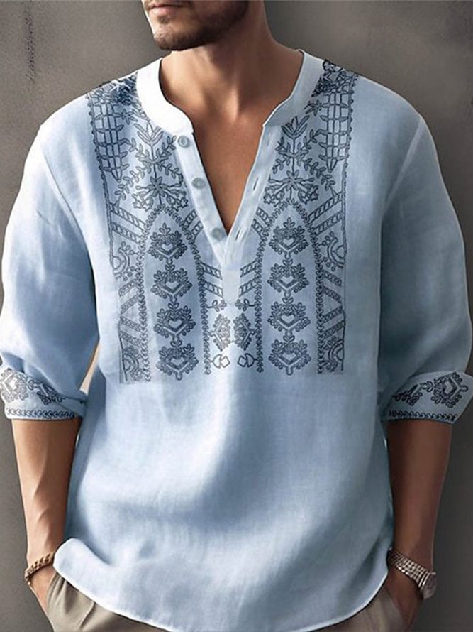Royaura Men's Retro Casual Resort Printed Pullover Shirt