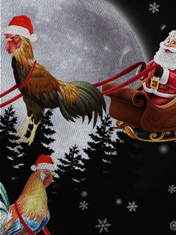 Royaura Holiday Christmas Black Men's Drawstring Hoodies Cartoon SantaRooster Sleigh Stretch Plus Size Animal Pullover Sweatshirts