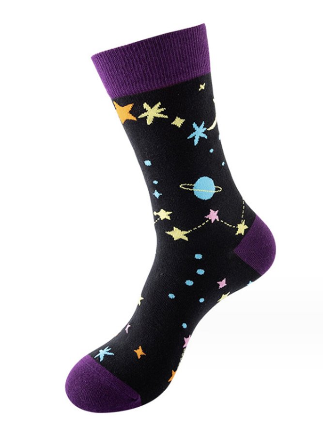 Royaura Casual And Fun Cartoon Men's Socks Astronaut Rocket Planet Warm Short Socks