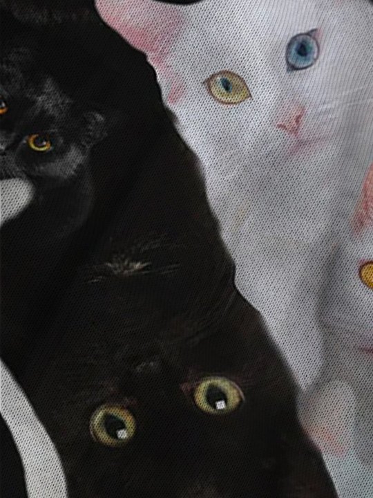Royaura Men's Cat Print Drawstring Hooded Sweatshirt
